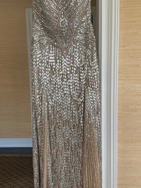 Elie Saab Satin Lining in Champagne Beige with Gold Logo